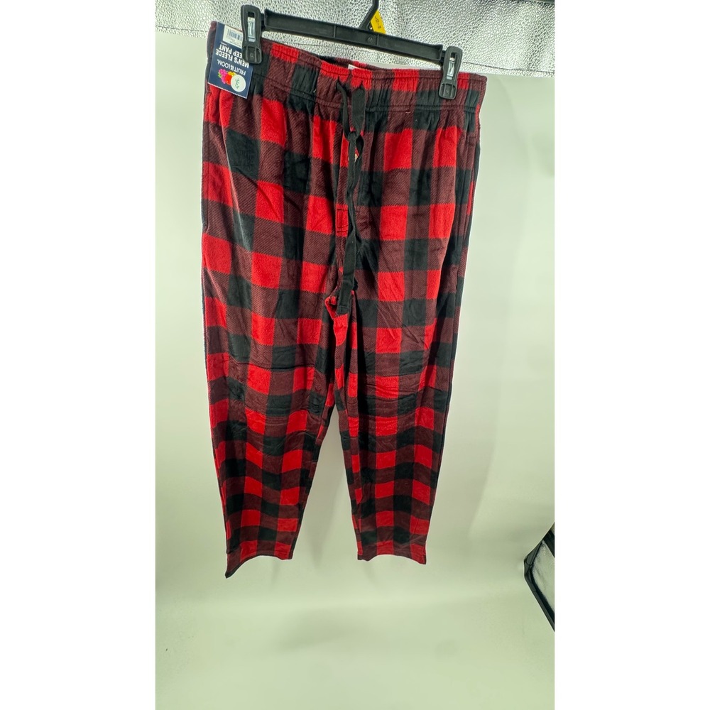 Fruit of the Loom Mens Fleece Sleep Pants Red Black Buffalo Plaid Pajamas Medium